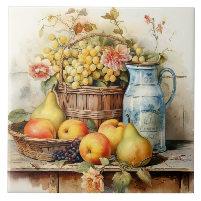 Carreau de céramique de style ancien nature morte (Devant)