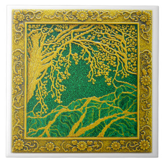 Carreau de céramique en malachite citron doré des