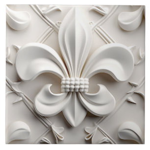Carreau de céramique Fleur de Lys blanche