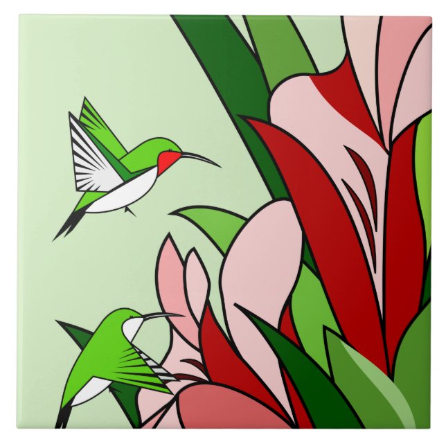 Carreau de céramique Fleur et Colibri (Devant)
