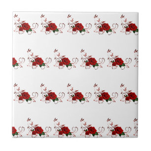 Carreau de céramique fleur rouge rose