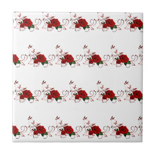 Carreau de céramique fleur rouge rose
