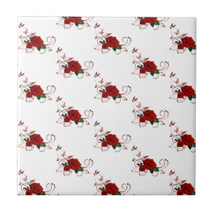 Carreau de céramique fleur rouge rose