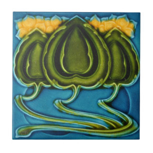 Carreau de céramique - Fleurs jaunes Art nouveau