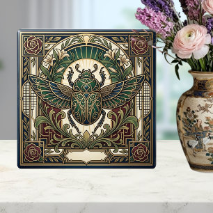Carreau de céramique floral Art Déco Scarabée vert