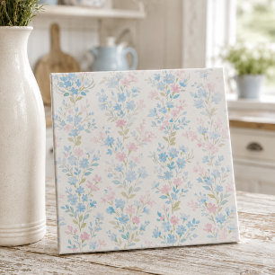 Carreau de céramique floral bleu élégant rose
