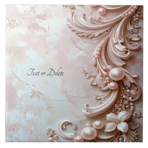 Carreau de céramique floral et perle orné rose