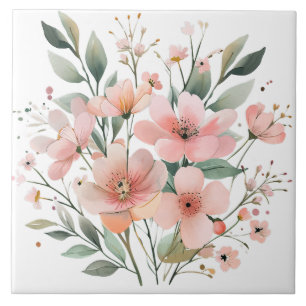 Carreau de céramique floral rose pastel