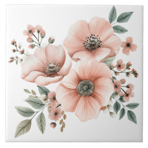 Carreau de céramique floral rose pastel