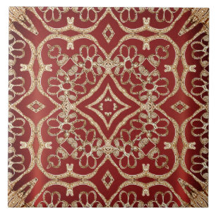 Carreau de céramique floral rouge or moderne
