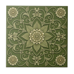 Carreau de céramique floral vert