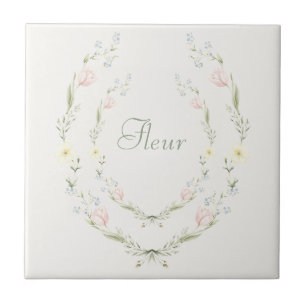 Carreau de céramique français pastel fleur floral 