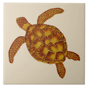 Carreau de céramique hawaïen d'or de tortue de mer