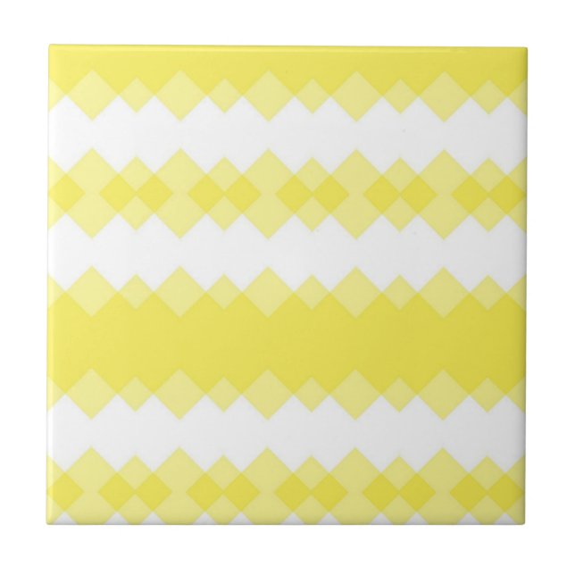 Carreau de céramique jaune et blanc à rayures carr (Devant)