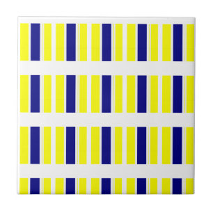 Carreau de céramique jaune et bleu à rayures blanc