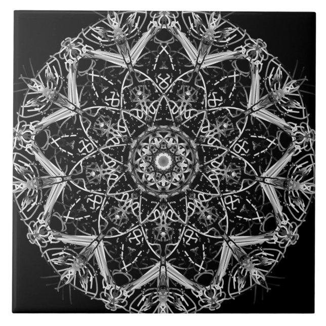 Carreau de céramique mandala noir et blanc (Devant)