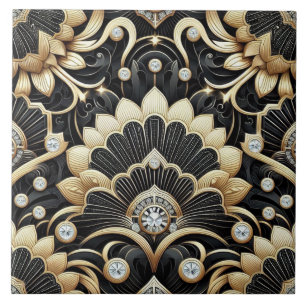 Carreau de céramique noir et or de luxe Art Déco