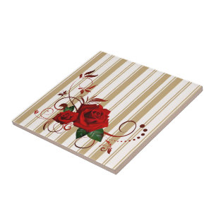 Carreau de céramique rayé Beige & Blanc Rayé Rouge