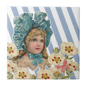 Carreau de céramique Rayure bleue Floral vintage