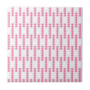 Carreau de céramique rose et blanc à rayures carré
