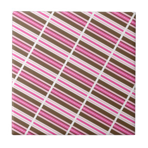 Carreau de céramique rose marron blanc rayé