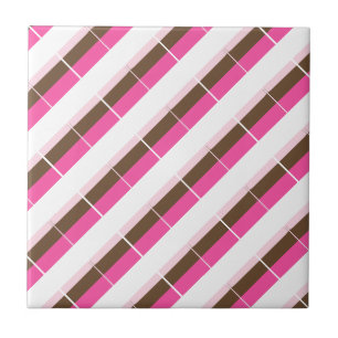 Carreau de céramique rose marron blanc rayé