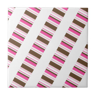 Carreau de céramique rose marron blanc rayé