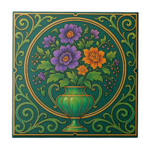 Carreau de céramique vase floral Art Nouveau