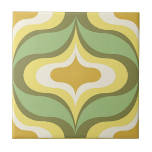 Carreau de céramique vert jaune blanc à motif rétr