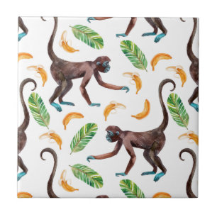 Carreau De doux singes qui jonglent avec des bananes