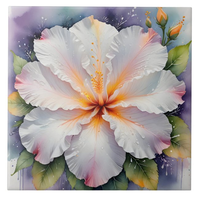carreau de fleur d'hibiscus blanc (Devant)
