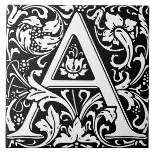 Carreau de lettre initiale A en alphabet floral