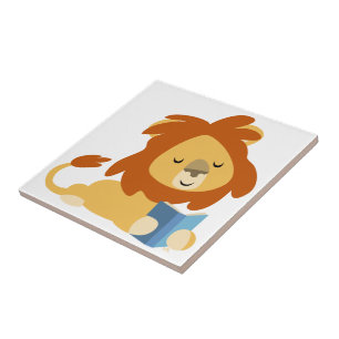 Carreau de lion de dessin animé de lecture mignon