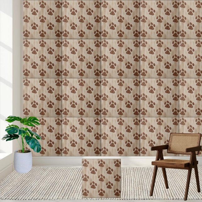 Carreau de Motif Empreinte de patte Brown (Playful Brown Paw Print Pattern Tile)