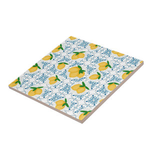 Carreau de motif floral bleu citron de campagne fr