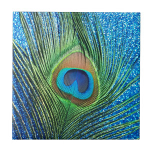 Carreau De paon de plume toujours la vie bleue