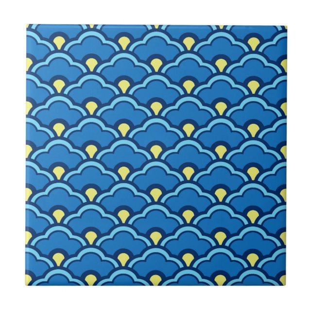 Carreau Déco Pétoncles chinoises, Carrelage bleu océan et  (Devant)