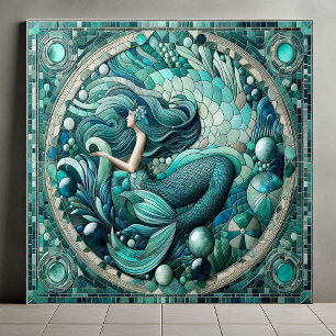 Carreau Décor Art Déco Océan Sirène Aqua Bleu Corail Mosaï