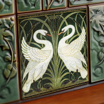 Décor Art Déco Swans Mur Décor Art Nouveau Vert