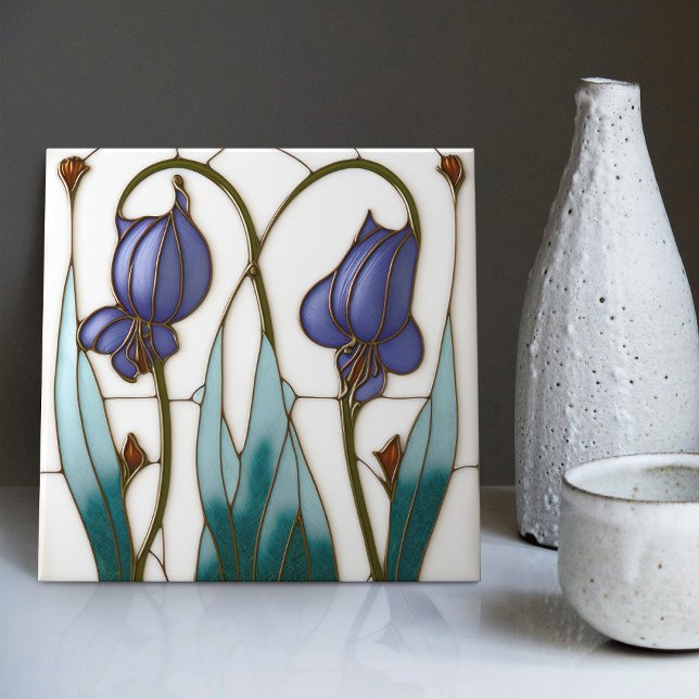 Carreau Décor bleu Crocus Art Nouveau Art Déco (Créateur téléchargé)