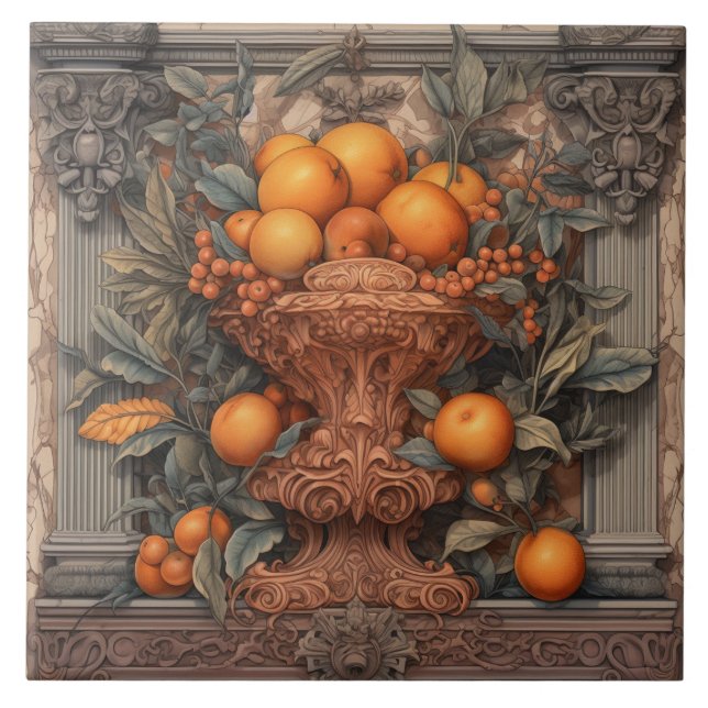 Carreau Décor Cuisine Vase Orné Avec Oranges (Devant)