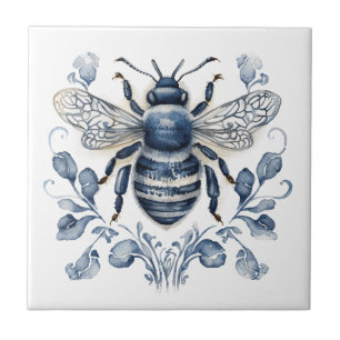 Carreau Décor d'abeilles de style Delft bleu et blanc avec
