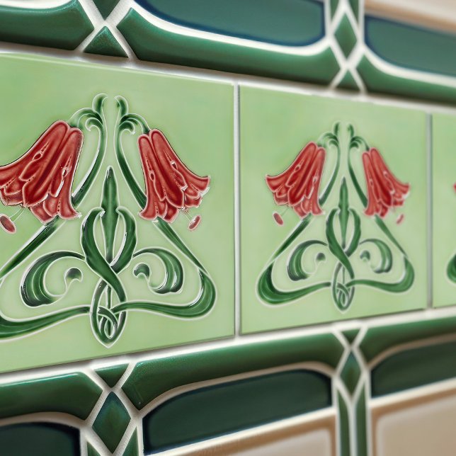Carreau Décor de Bellflower rouge Art Nouveau (Créateur téléchargé)