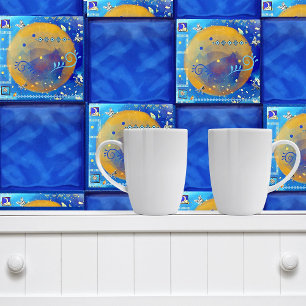 Carreau Décor de luxe Misty Blue & Golden Mexican Art