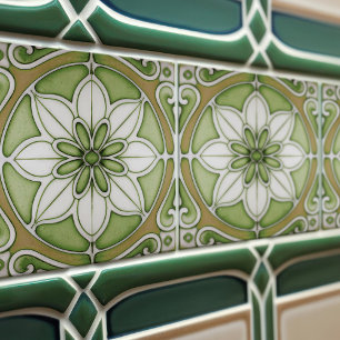 Carreau Décor de mur fleuri vert Art Nouveau