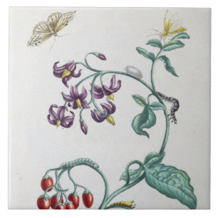 Carreau Décor fleurs vintages et insectes artisanat