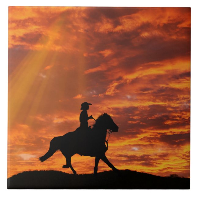 Carreau Décor maison Cowboy Horse and Sunset (Devant)