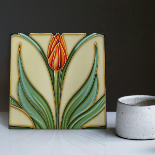 Carreau Décor Mur Tulipe Rouge Art Nouveau Art Déco