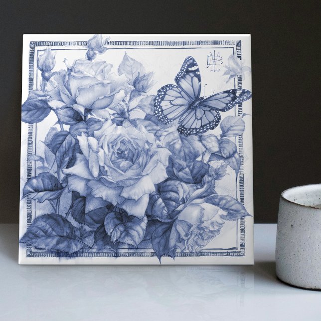 Carreau Décor Rose Delft Art Nouveau Aquarelle (Créateur téléchargé)