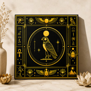 Carreau Décor symbole égyptien Horus Faucon Or Noir